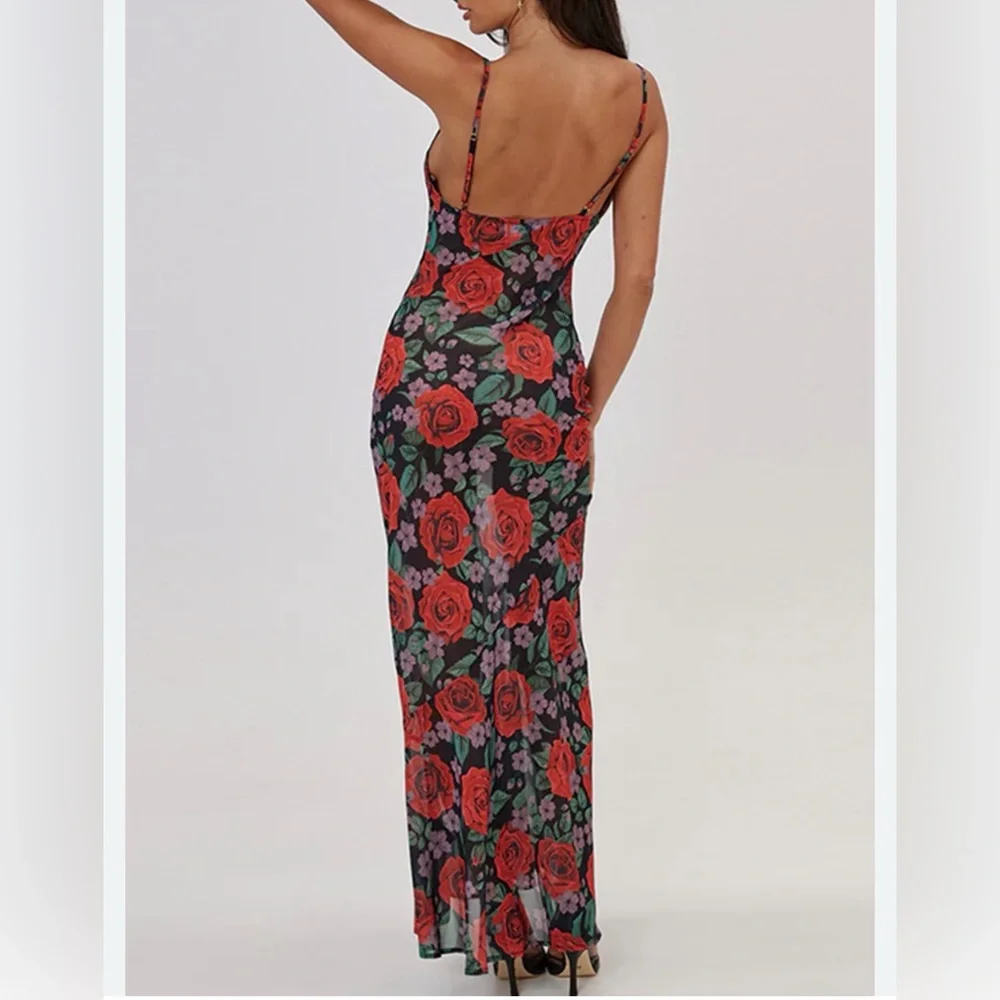 Commense Black Maxi Dress with Red Rose Floral Print - Picture 7 of 9